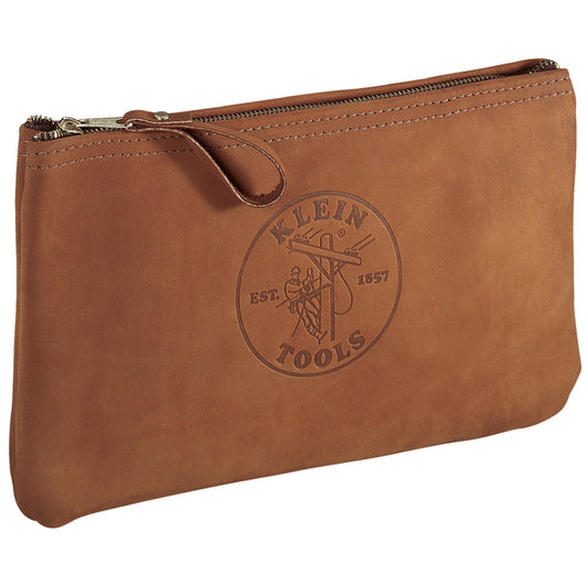 Klein Tools 12 1/2" X 7" Brown Leather Top-Grain Zipper Bag