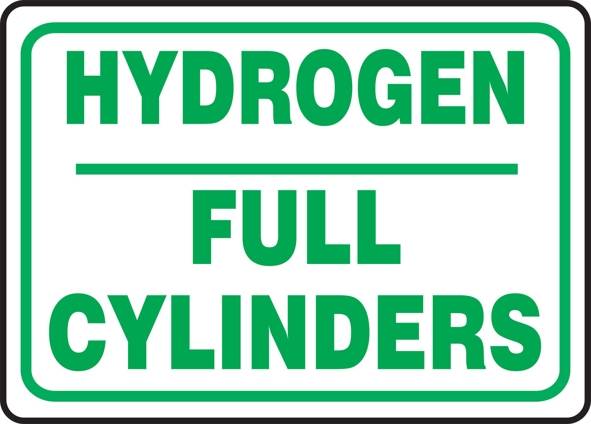 Accuform Signs® 10" X 14" Green/White Aluminum Safety Sign "HYDROGEN FULL CYLINDERS"
