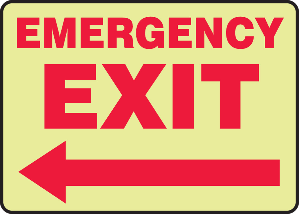 Accuform Signs® 10" X 14" Red/White Glow-in-The-Dark Plastic Safety Sign "EMERGENCY EXIT"