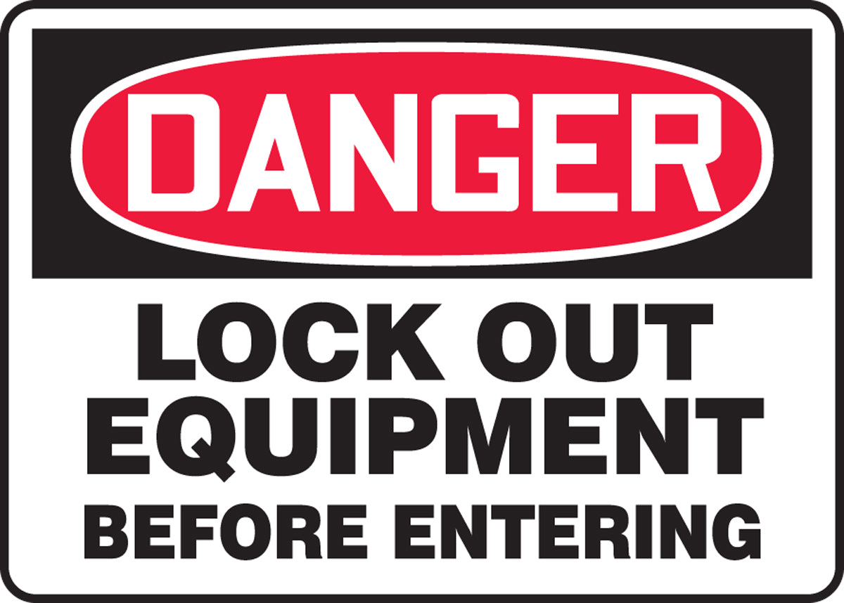 Accuform Signs® 7" X 10" Red/Black/White Aluminum Safety Sign "DANGER LOCKOUT EQUIPMENT BEFORE ENTERING"