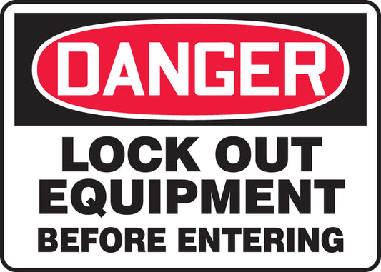 Accuform Signs® 7" X 10" Red/Black/White Aluminum Safety Sign "DANGER LOCKOUT EQUIPMENT BEFORE ENTERING"