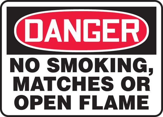 Accuform Signs® 10" X 14" Red/Black/White Aluminum Safety Sign "DANGER NO SMOKING MATCHES OR OPEN FLAME"