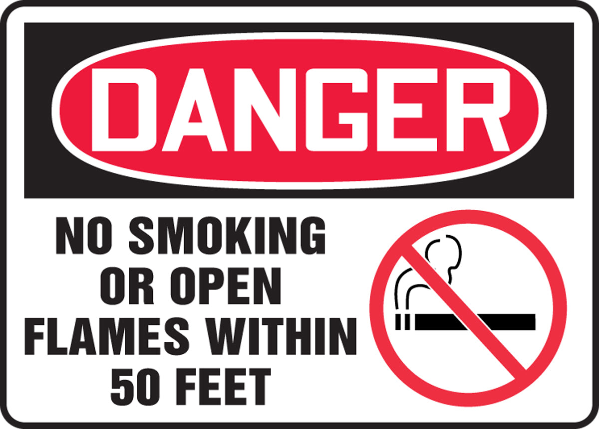 Accuform Signs® 10" X 14" Red/Black/White Aluminum Safety Sign "DANGER NO SMOKING OR OPEN FLAMES WITHIN 50 FEET"