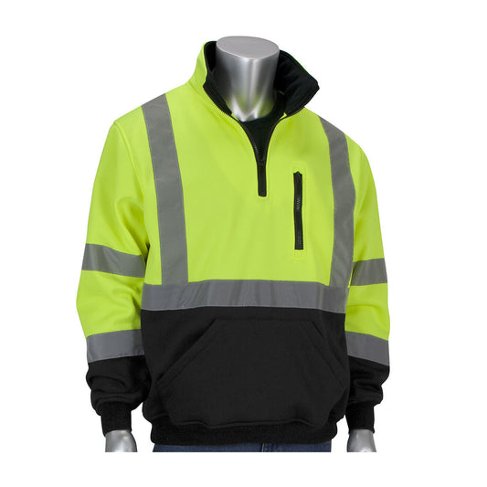 Protective Industrial Products Large Hi-Viz Yellow And Black Polyester/Fleece Sweatshirt