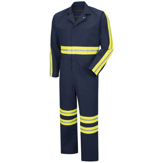 Red Kap® 60"/Regular Navy With Yellow/Green Visibility Trim 7.25 Ounce Coveralls With Zipper Closure