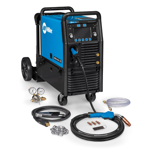 Miller® Millermatic® 255 Single Phase MIG Welder With 208 - 240 Input Voltage, 350 Amp Max Output, Auto-Set™ Elite Parameters, EZ-Latch™ Cylinder Rack Running Gear, And Accessory Package