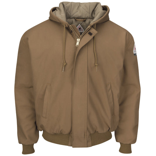 Bulwark® 2X Regular Brown Cotton Duck Flame Resistant Hooded Jacket With Quilted Lining Zipper Front Closure