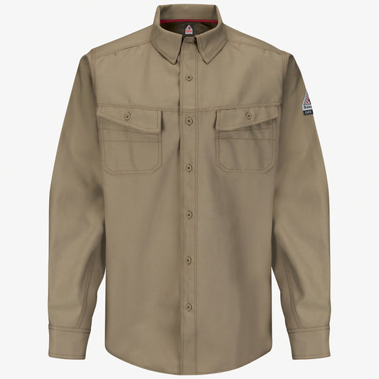 Bulwark® Large Regular Khaki Westex G2™ Fabrics By Milliken® Ripstop Twill/Cotton/Polyester Flame Resistant Work Shirt With Button Front Closure