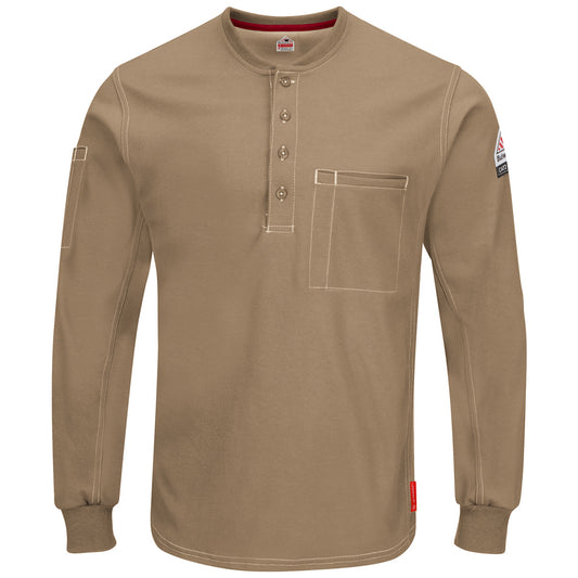 Bulwark® 2X Regular Khaki Westex G2™ Fabrics By Milliken®/Cotton/Polyester Flame Resistant Long Sleeve Henley With Button Front Closure