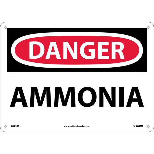 NMC™ 10" X 14" White .05" Plastic Chemicals And Hazardous Material Sign "DANGER AMMONIA"