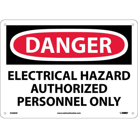 NMC™ 10" X 14" White .04" Aluminum Electrical Sign "DANGER ELECTRICAL HAZARD AUTHORIZED PERSONNEL ONLY"