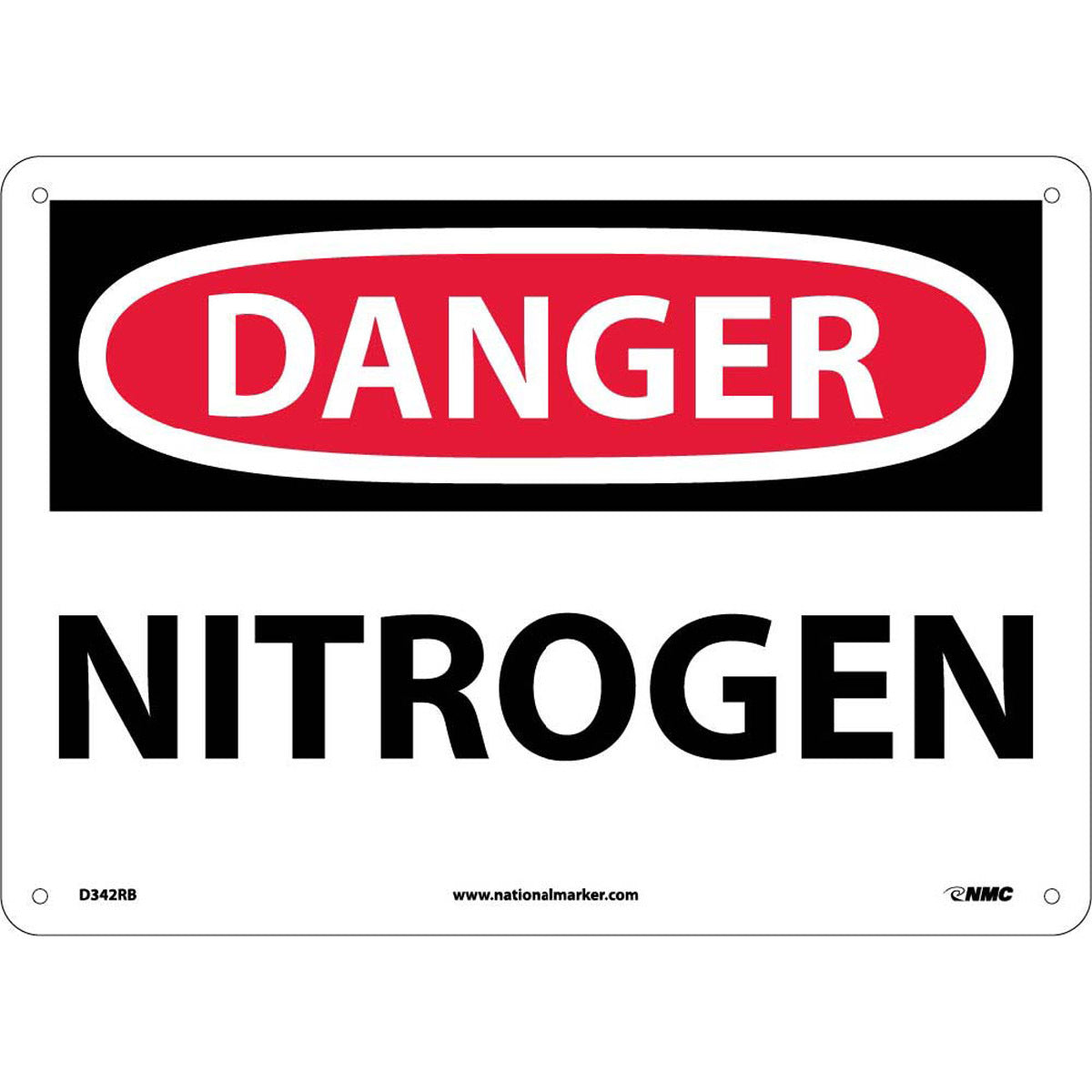 NMC™ 10" X 14" White .05" Plastic Chemicals And Hazardous Material Sign "DANGER NITROGEN"