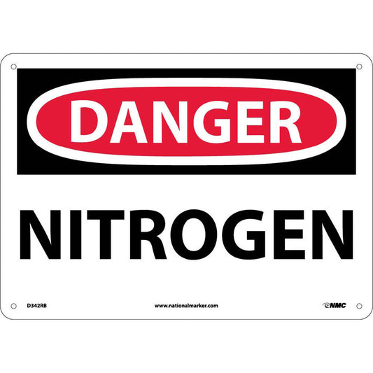 NMC™ 10" X 14" White .05" Plastic Chemicals And Hazardous Material Sign "DANGER NITROGEN"