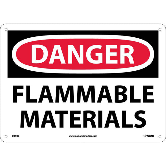 NMC™ 10" X 14" White .05" Plastic Chemicals And Hazardous Material Sign "DANGER FLAMMABLE MATERIALS"