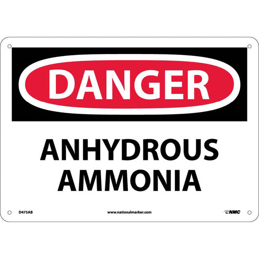 NMC™ 10" X 14" White .04" Aluminum Chemicals And Hazardous Material Sign "DANGER ANHYDROUS AMMONIA"