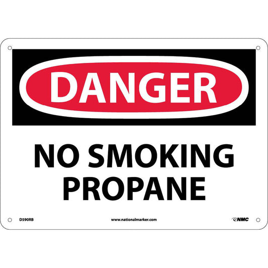 NMC™ 10" X 14" White .05" Plastic Smoking Control Sign "DANGER NO SMOKING PROPANE"