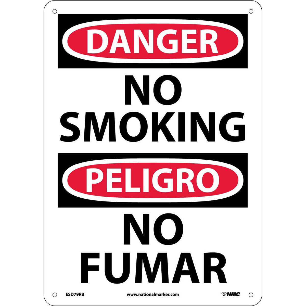 NMC™ 14" X 10" White .05" Plastic Bilingual Sign "DANGER NO SMOKING PELIGRO NO FUMAR"