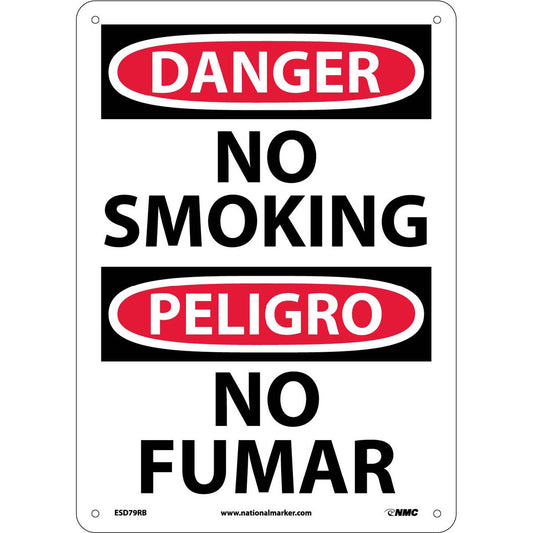 NMC™ 14" X 10" White .05" Plastic Bilingual Sign "DANGER NO SMOKING PELIGRO NO FUMAR"