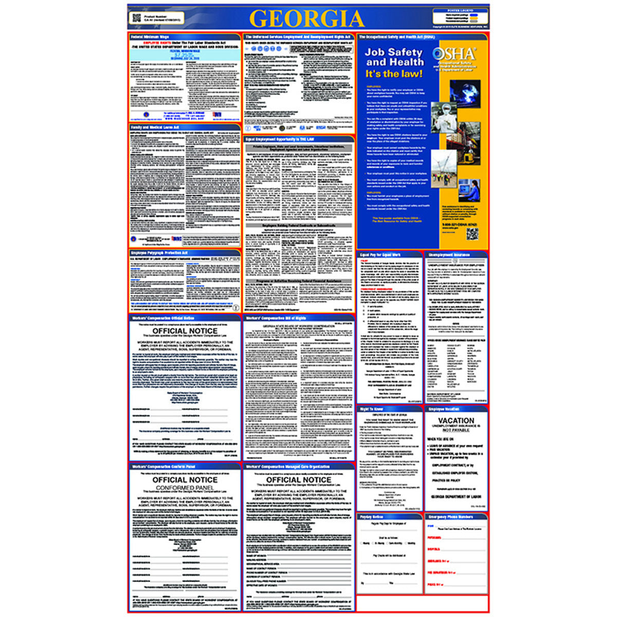 NMC™ 39" X 27" Multi 0.004" Laminated Paper Labor Laws Poster "GEORGIA"