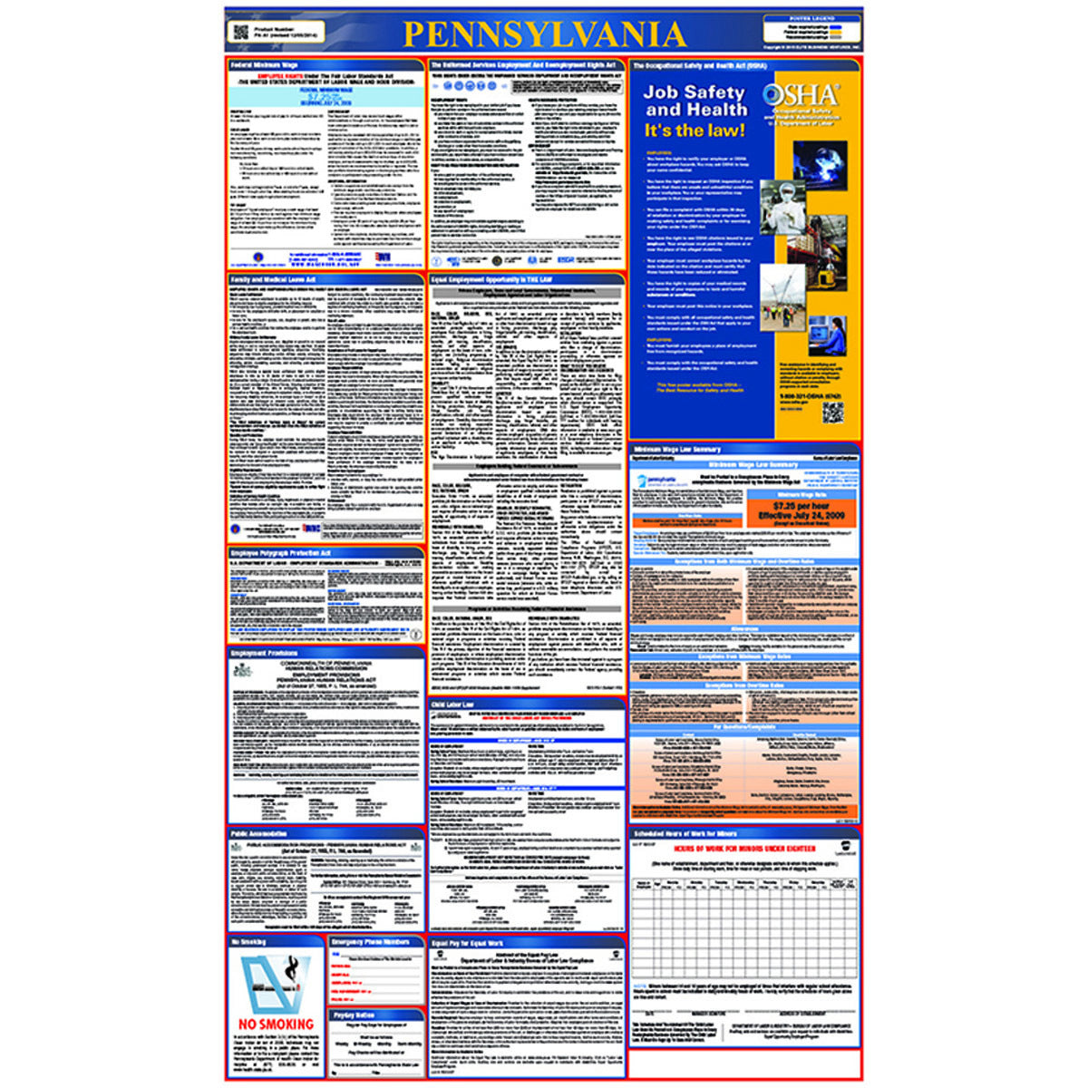 NMC™ 39" X 27" Multi 0.004" Laminated Paper Labor Laws Poster "PENNSYLVANIA"