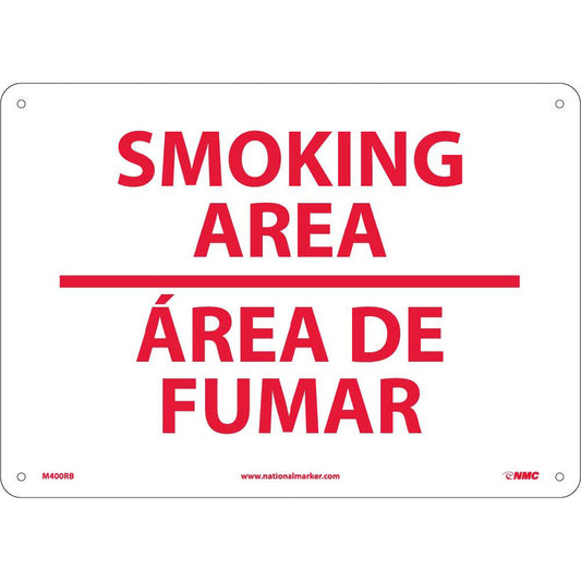 NMC™ 10" X 14" White .05" Plastic Bilingual Sign "SMOKING AREA AREA DE FUMAR"