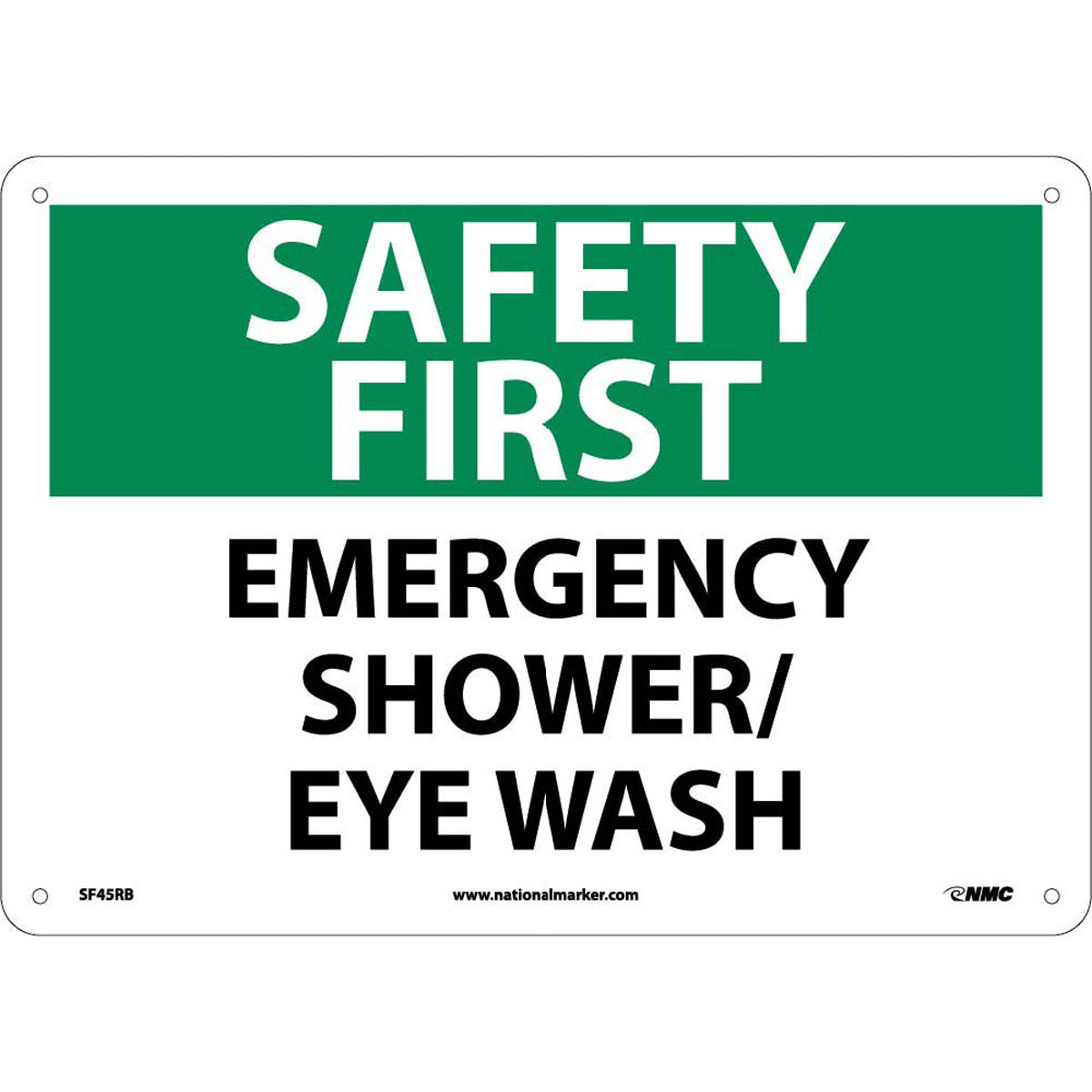 NMC™ 10" X 14" White .05" Plastic Eye And Shower Wash Station Sign "EMERGENCY SHOWER/ EYE WASH"