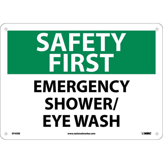 NMC™ 10" X 14" White .05" Plastic Eye And Shower Wash Station Sign "EMERGENCY SHOWER/ EYE WASH"