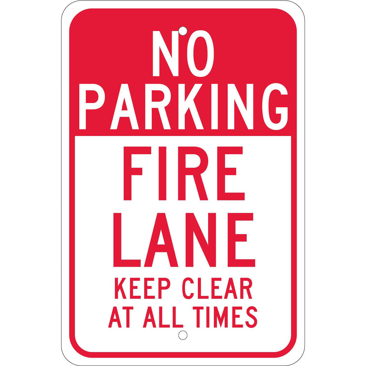 NMC™ 18" X 12" White .08" Aluminum Parking And Traffic Sign "NO PARKING FIRE LANE KEEP CLEAR AT ALL TIMES"