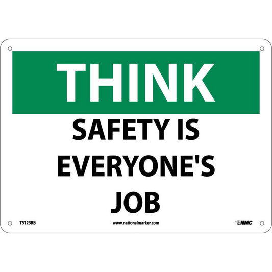 NMC™ 10" X 14" White .05" Plastic Safety Sign "THINK SAFETY IS EVERYONE'S JOB"