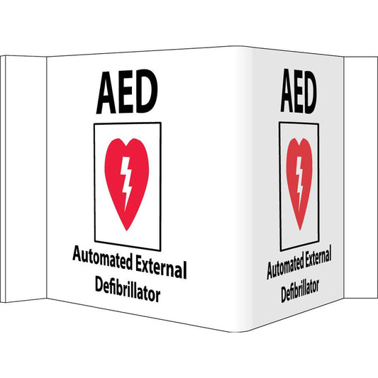 NMC™ 8" X 14 1/2" White .050" Plastic First Aid Sign "AED AUTOMATIC EXTERNAL DEFIBRILLATOR"