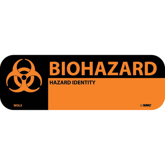 NMC™ 1" X 3" Orange .004" Paper Warning Sign "WARNING HAZARD IDENTITY"