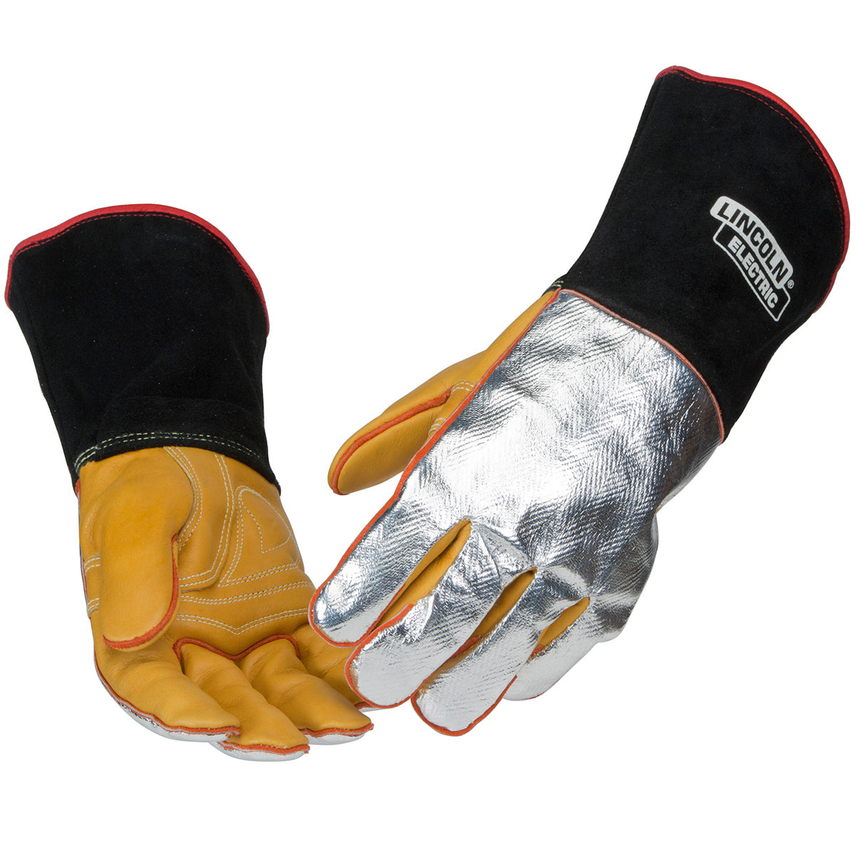 Lincoln Electric® Large 13" Gold/Black Heavy Weight PFR Rayon And Cowhide Heat Resistant Gloves With Gauntlet Cuff And Cotton Lining