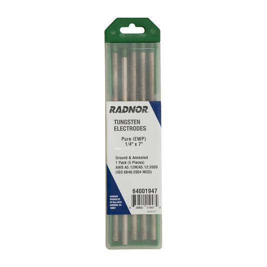 RADNOR™ 1/4" X 7" Pure Tungsten Electrode Ground (5 Per Package)