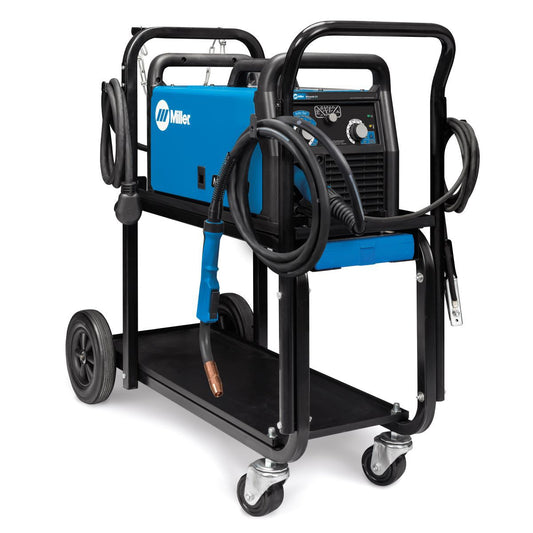 Miller® Millermatic® 211 Single Phase MIG Welder With 110 -240 Input Voltage, 230 Amp Max Output, Advanced Auto-Set™, Smooth-Start™, Fan-On-Demand™ Cooling, Multi-Voltage Plug, EZ-Latch™ Cylinder Rack/Running Gear, And Accessory Package
