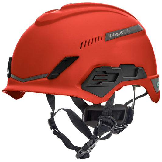 MSA Red V-Gard® H1 HDPE Cap Style Climbing Helmet With Ratchet Suspension
