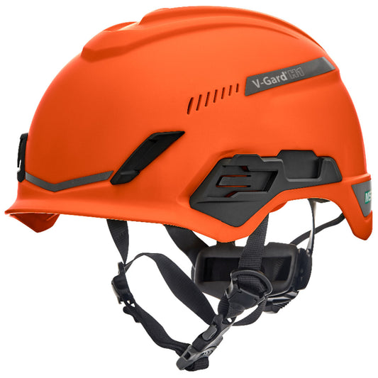 MSA Orange V-Gard® H1 HDPE Cap Style Climbing Helmet With Ratchet Suspension