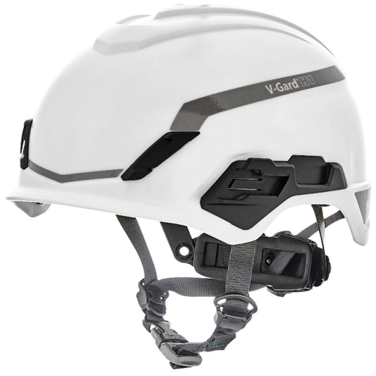 MSA White V-Gard® H1 HDPE Cap Style Climbing Helmet With Ratchet Suspension