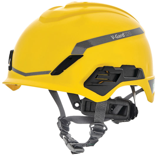 MSA Yellow V-Gard® H1 HDPE Cap Style Climbing Helmet With Ratchet Suspension