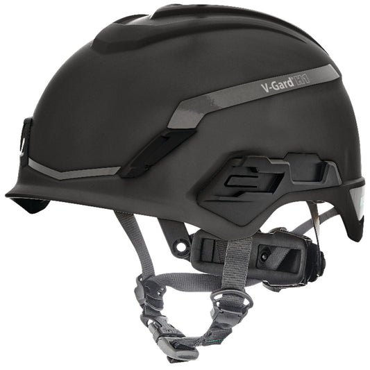 MSA Black V-Gard® H1 HDPE Cap Style Climbing Helmet With Ratchet Suspension