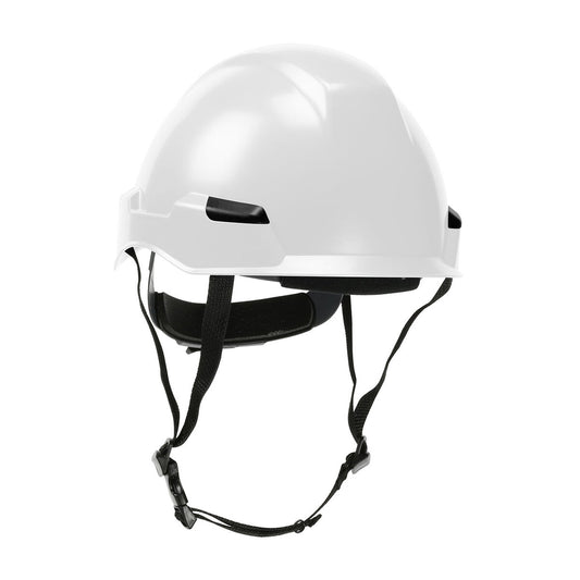 Protective Industrial Products White Rocky™ ABS / Polycarbonate Non-Vented Cap Style Climbing Helmet With Wheel Ratchet/4 Point Nylon Webbing Cradle Suspension