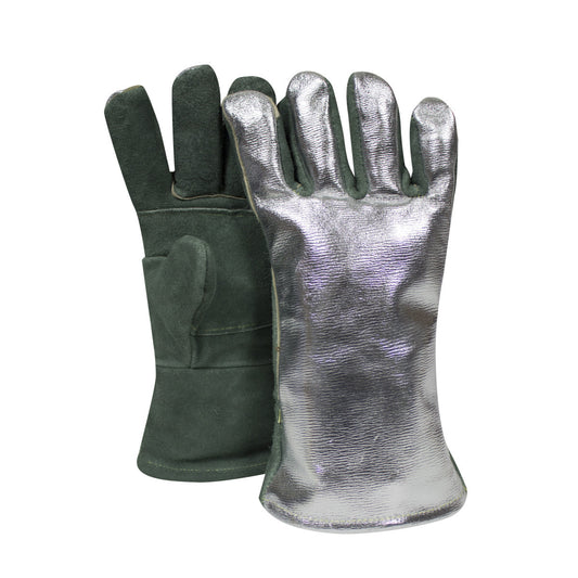 National Safety Apparel® CARBON ARMOUR™ 13" Green/Aluminized 23 Ounce Leather Palm Heat Resistant Gloves With Wool Lining And Wing Thumb