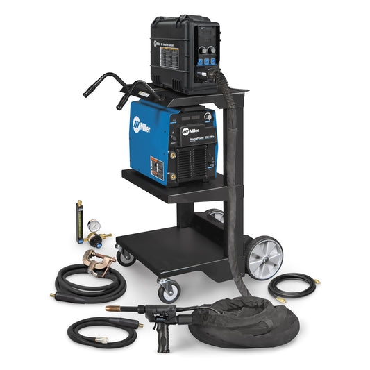 Miller® AlumaFeed® 350 MPa MIGRunner™ 1 or 3 Phase MIG Welder With 208 - 575 Input Voltage, 425 Amp Max Output, XR-AlumaFeed® SuitCase Push-Pull Wire Feeder, Air-Cooled Gun, And Accessory Package