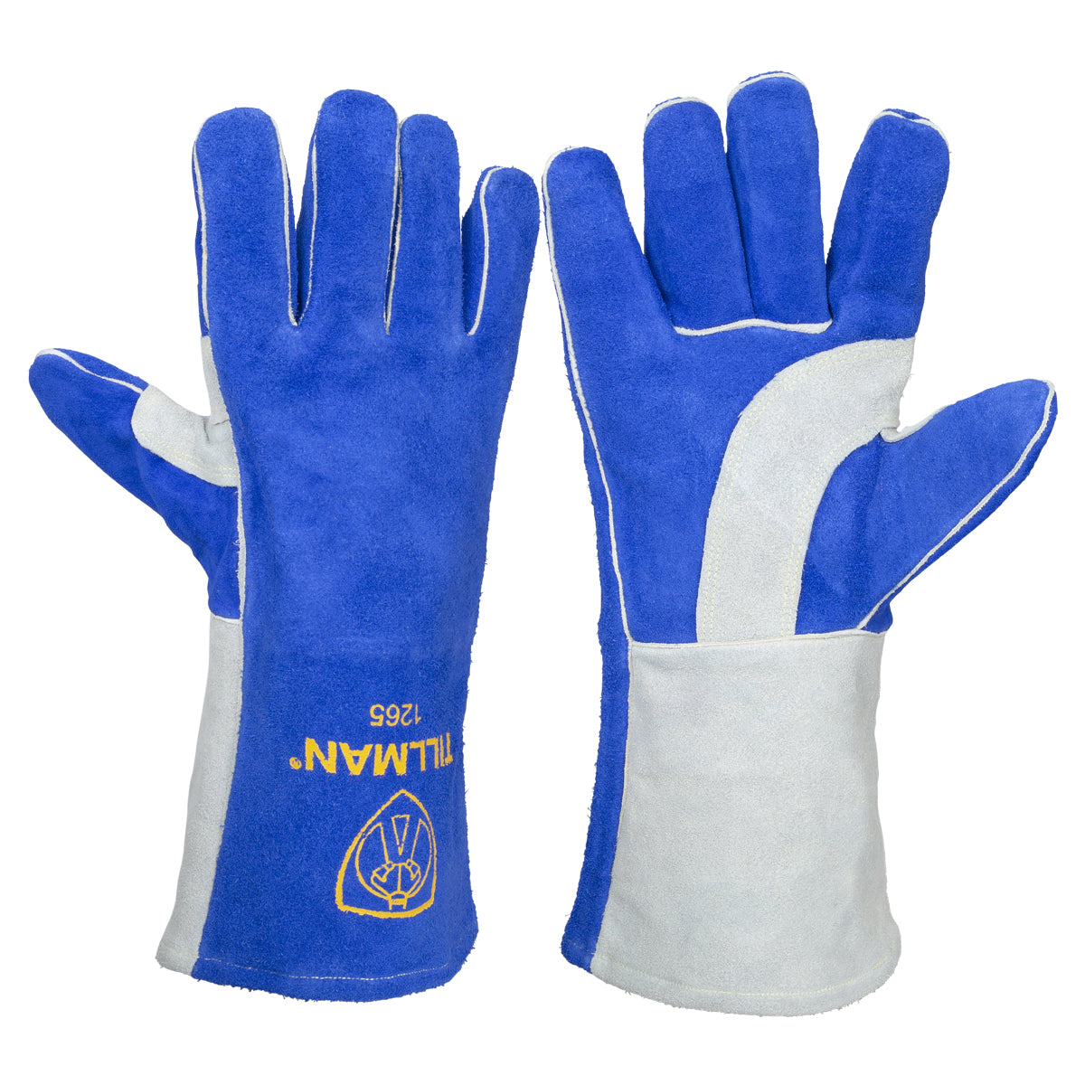 Tillman™ Large 14" Blue/Gray Cowhide Heat Resistant Gloves With 14" Gauntlet Cuff And Aluminized Wool Lining And Double Reinforced Wing Thumb