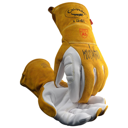 Protective Industrial Products Large 12" White And Gold Premium Top Grain Goatskin/Leather Para-Aramid Lined Welders Gloves