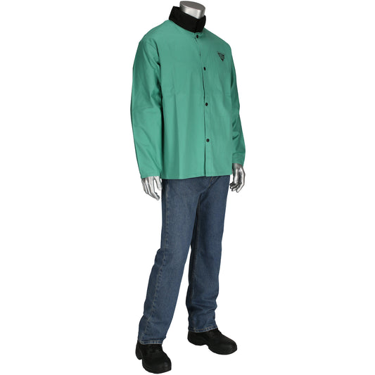 Protective Industrial Products 4X Green Sateen FR Treated Jacket With Snap Front Closure