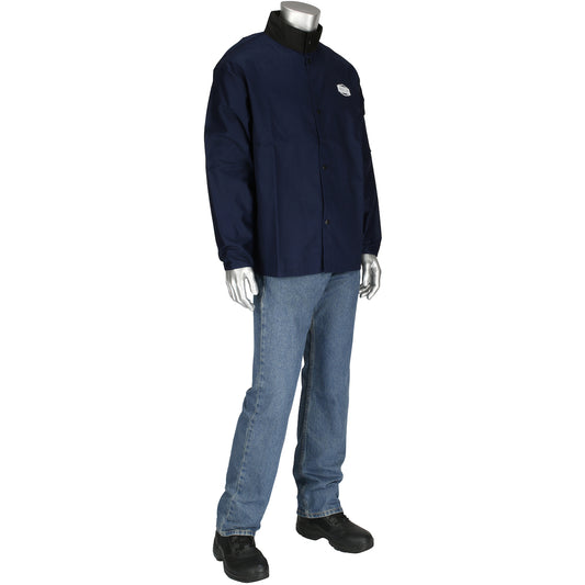 Protective Industrial Products Large Navy Sateen FR Treated Jacket With Snap Front Closure