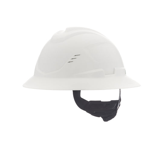 MSA White V-Gard® C1™ HDPE Full Brim Hard Hat With 4 Point Ratchet Suspension