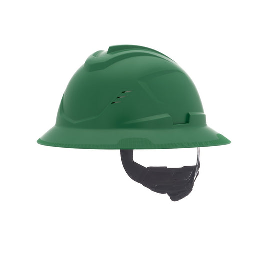 MSA Green V-Gard® C1™ HDPE Full Brim Hard Hat With 4 Point Ratchet Suspension