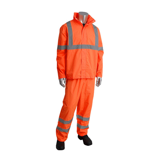 Protective Industrial Products 2X/3X Hi-Viz Orange 32 1/2" Viz™ Polyester Two Piece Rain Suit