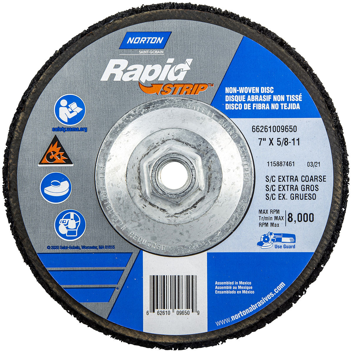 Norton® 7" X 5/8" Extra Coarse Grade Silicon Carbide Bear-Tex Rapid Strip Black Non-Woven Depressed Center Disc